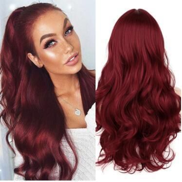 Cheap Beauty Long Wine Red Wave Synthetic Wigs for Women Cosplay Wigs