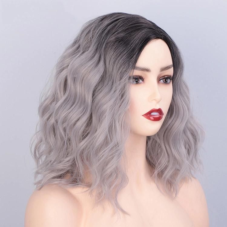 14inch Heat Resistant Synthetic Fiber Afro Wigs Wholesale Human Hair Short Wavy Wig