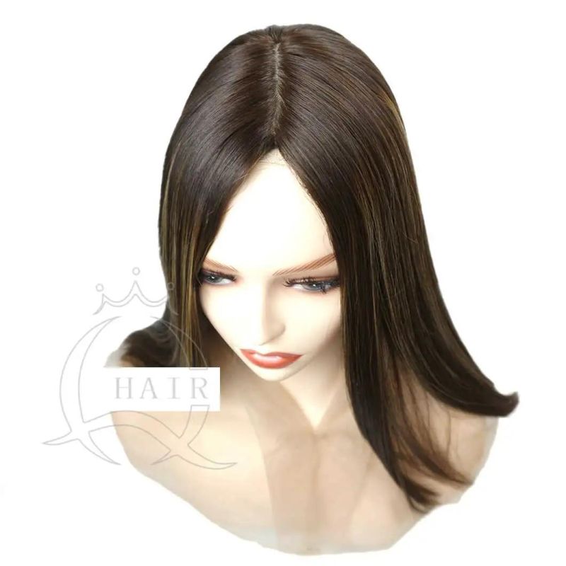Dark Brown Color with Highlight Natural Human Hair Wig Brazilian Hair Customized Top Lace Wig Lace Front Wig Silk Top Wig Jewish Wig Kohser Wig