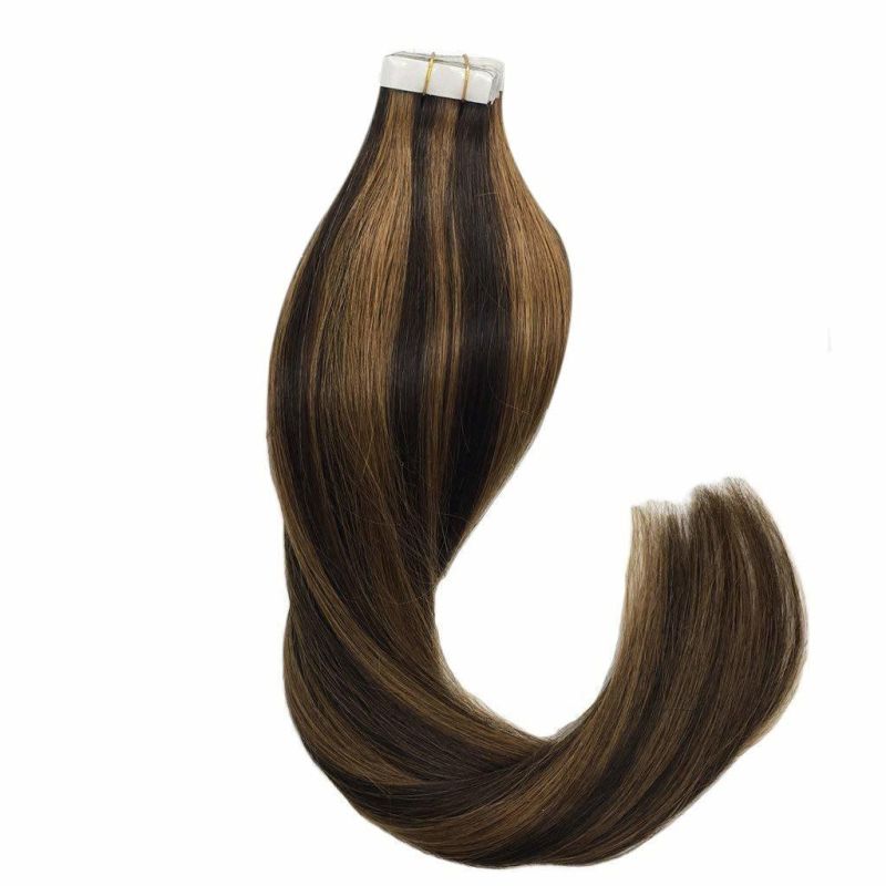 22inch Tape in Hair Extensions Ombre Dark Brown Highlighted Chestnut Brown Remy Human Hair Extensions Tape in Natural Hair Straight 20PCS 50g