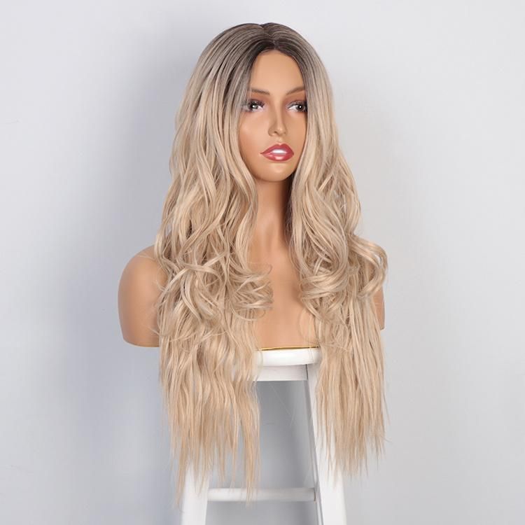 Synthetic Ombre Bloned Hair Long Body Wavy Wigs Middle Part Premiun Brazilian Hair