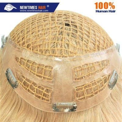 Blond PE Line with PU Clips Integration High Quality Human Hair Wig