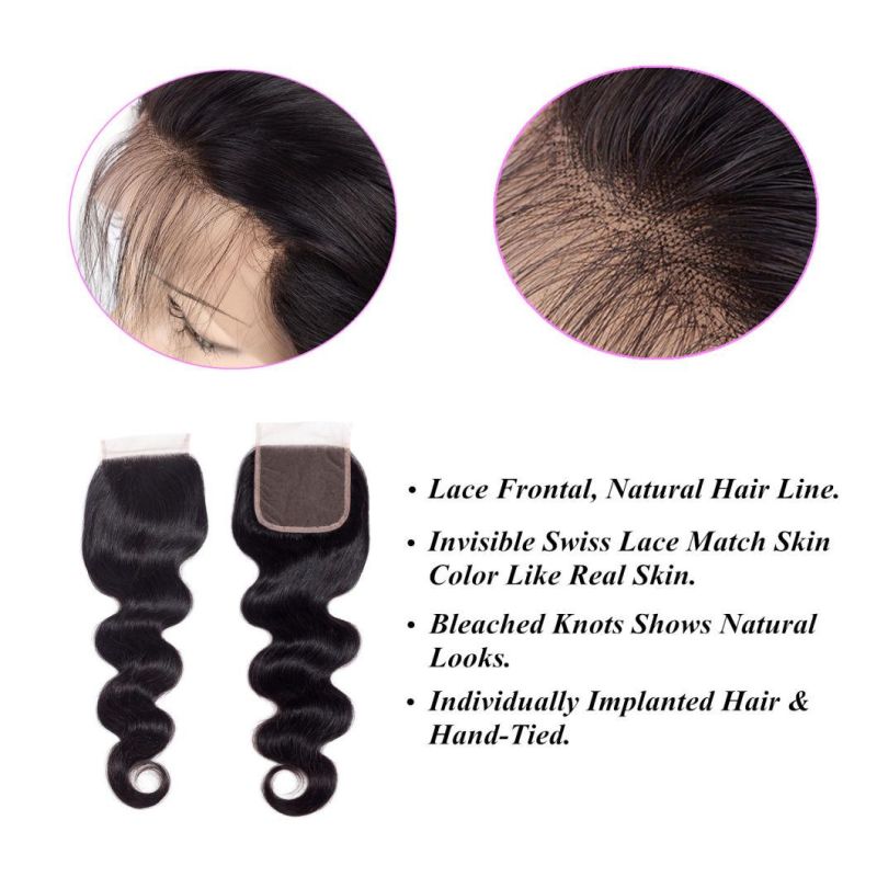 Wholesale Top Quality Natural Part Body Wave 100% Peruvian Human Hair Lace Closure