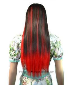 Fashionable Females Dazzle Colour Highlights Neat Bang Long Straight Wigs