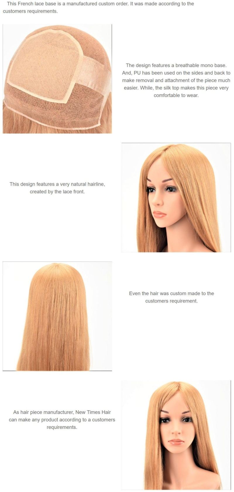 Custom Women′s French Lace, PU and Silk Top Human Hair Wig
