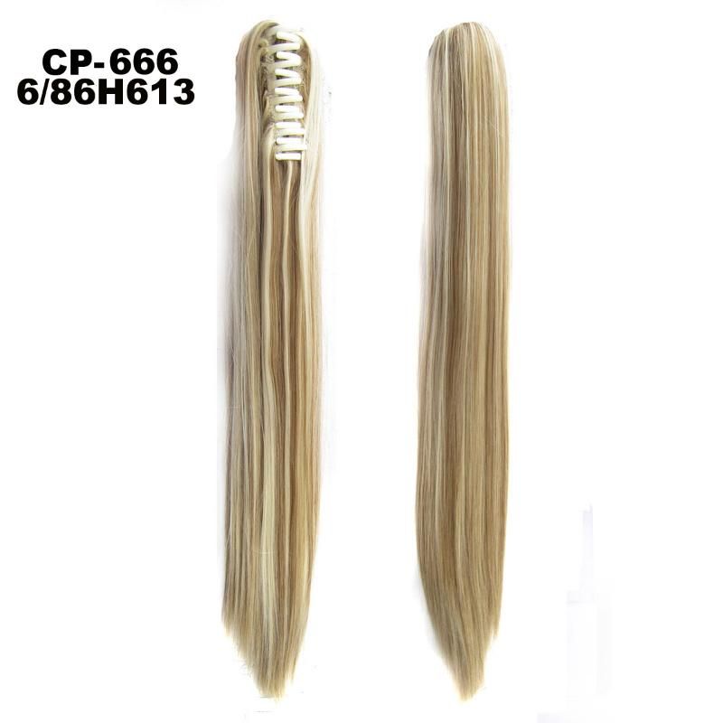 Silky Straight Heat Temperature Fiber Synthetic Clip in Hairpiece Ponytail