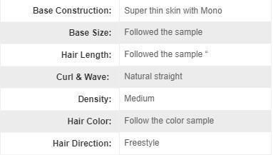 Full Skin Wig with Mono Top Long Human Hairpiece for Women