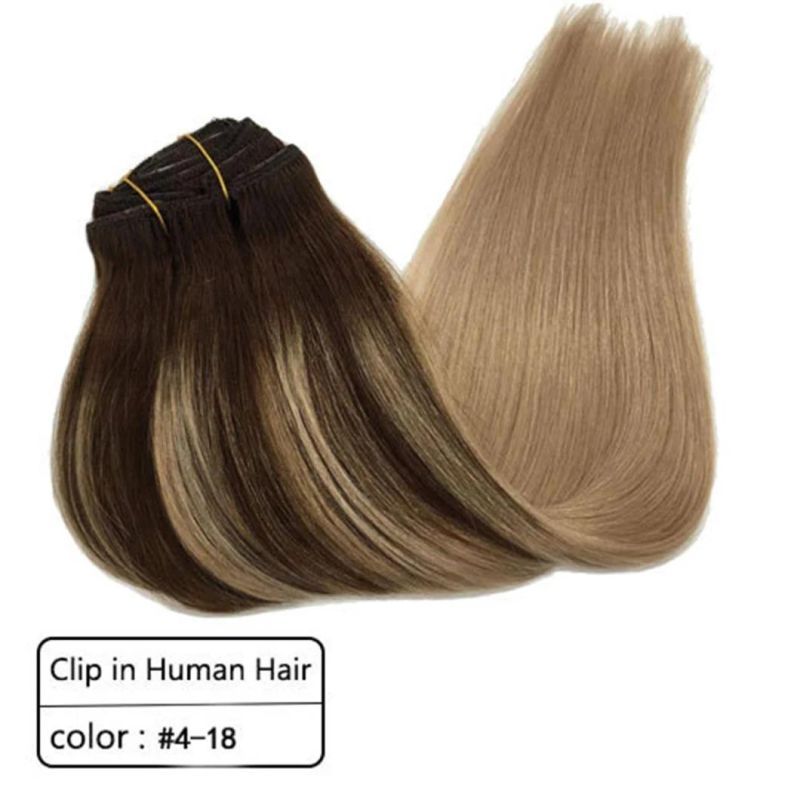 Multi Color Brazilian Human Hair Clip in Extensions Full Head Remy Human Hair Straight Hair Extensions 20 Inches