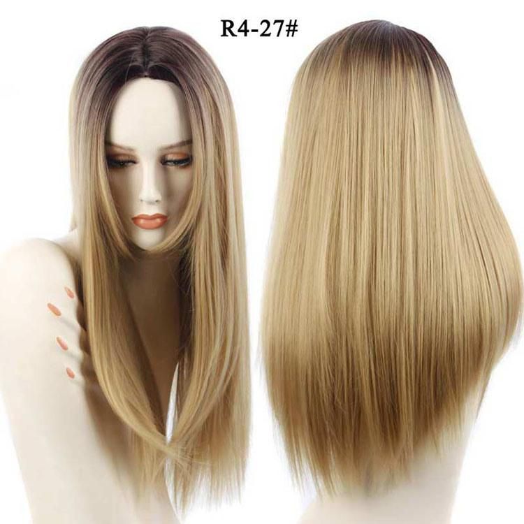 24" Long Straight Ombre Blonde Synthetic Human Hair Wigs