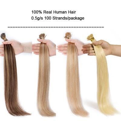 Human Hair Keratin Capsules Pre Bonded I Tip Hair Extensions