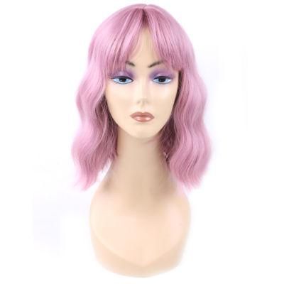 Wholesale Synthetic Fiber Ombre Pink Short Bob Wig with Bangs