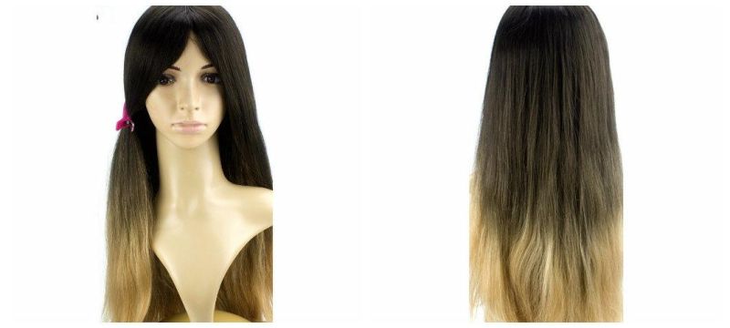 Customized Brazilian Human Hair Lady PU Wig with Blond Two Tone Color