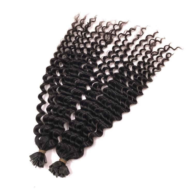Wholesale High Quality Kinky Curly Flat Tip Hair Extensions 100% Double Drawn Remy Human Hair Extension