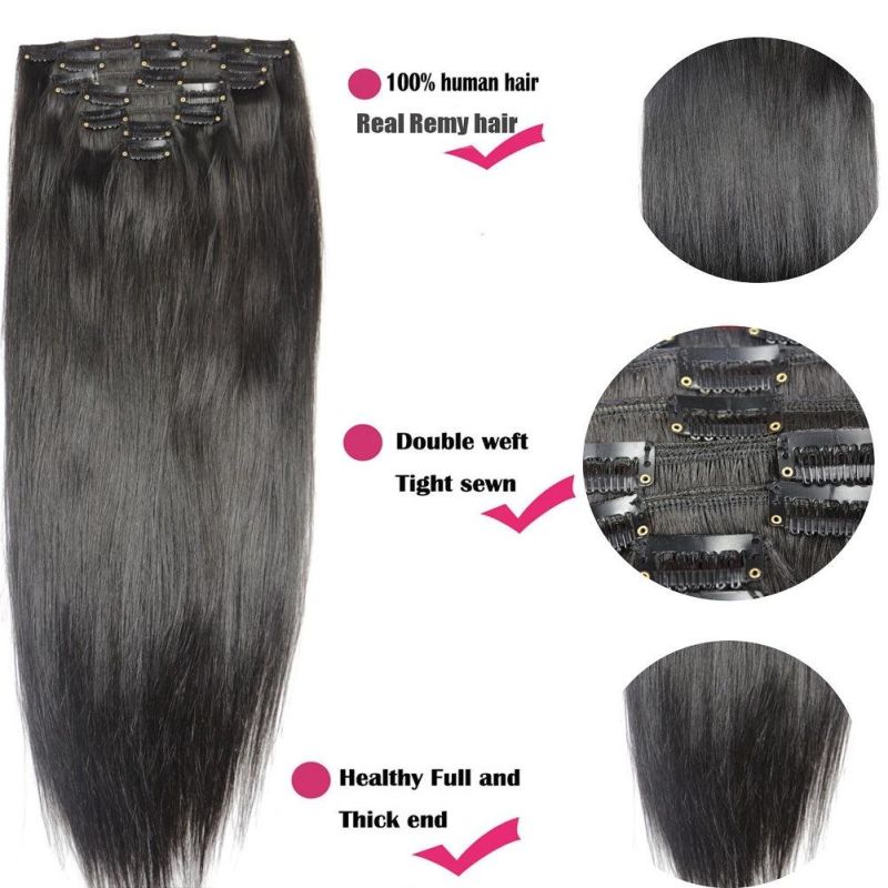 120g 26" Machine Made Remy Hair 8PCS Set Clips in 100% Human Hair Extensions Full Head Set Straight Natural Hair