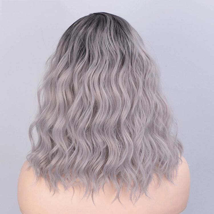 14inch Heat Resistant Synthetic Fiber Afro Wigs Wholesale Human Hair Short Wavy Wig