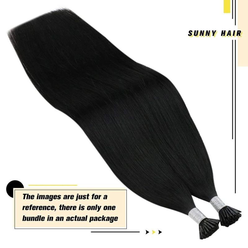 24" I Tip Extension 100% Remy Human Hair #1b Natural Black Salon Style Silky Straight Cold Fusion Hair Extensions 50g/Package 50 Strands