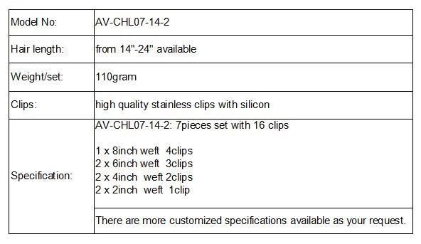Human Hair Extension Clip in Hair Extensions 7PCS for Full Head (AV-CHL07-14-2)