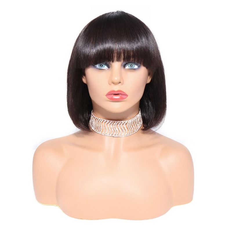 Kbeth Factory Custom Accept Machine Made Wig for Europen Ladies 2022 Spring Fashion 12 Inch Sexy Women No Lace Straight Bob Human Hair Wigs with Bangs
