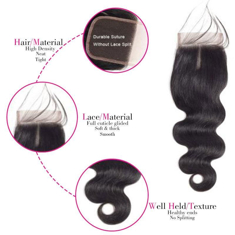 Angelbella Indian Virgin Hair Closures 1b# Body Wave Lace Closures