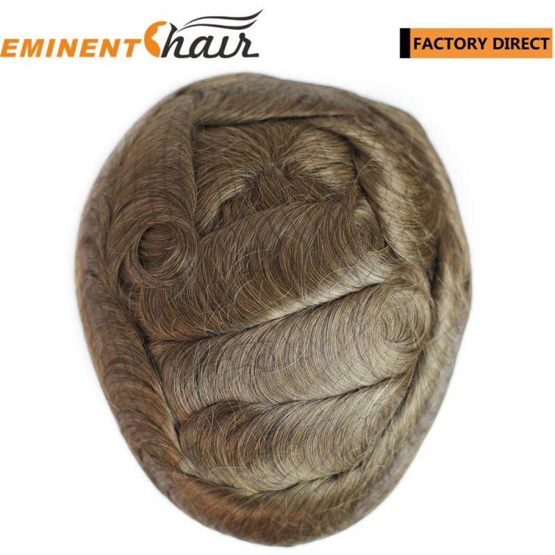 Natural Effect Indian Hair Lace Men′s Hairpiece