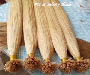 F Tip Nail Tip Hair Pre Bonded Hair Extensions #27 Strawberry Blonde Brazilian Keratin Straight Hair 10-24inch 100g