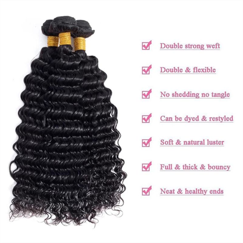 Kbeth Wholesale Raw Cuticle Aligned Virgin Deep Wave Hair Bundles Natural Remy Virgin Raw Indian Temple Hair Bundle Vendor