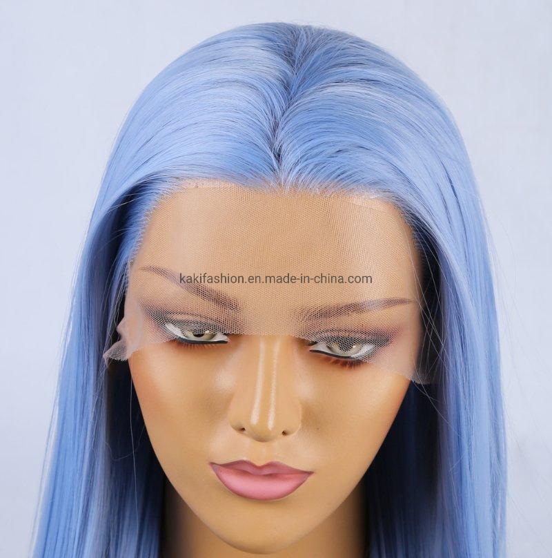 Blue High Quality Premium Ladies Wholesale European Synthetic Fiber Frontal HD Wigs