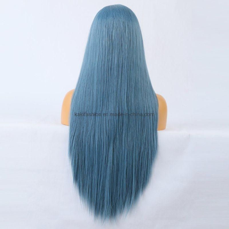 Long Straight Dark Blue Wig Comfortable Stretch Net Synthetic Fiber Natural Lace Front Wig