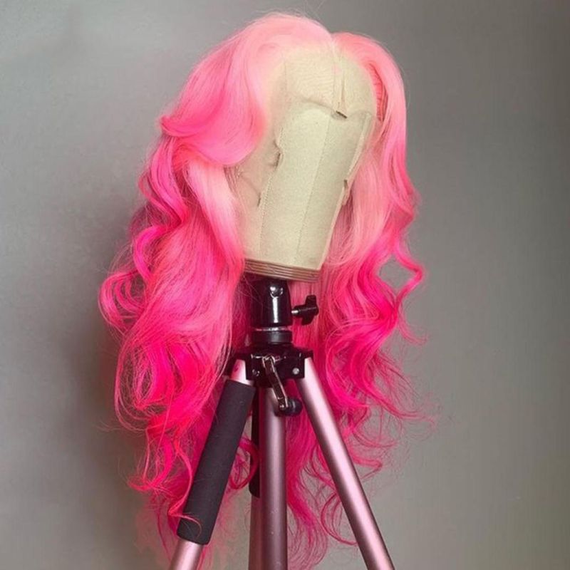 Pre Plucked HD Transparent Ombre 613 Blonde Pink Colored Body Wave Human Hair Wigs Full Frontal Wig for Women High Density 24 Inches