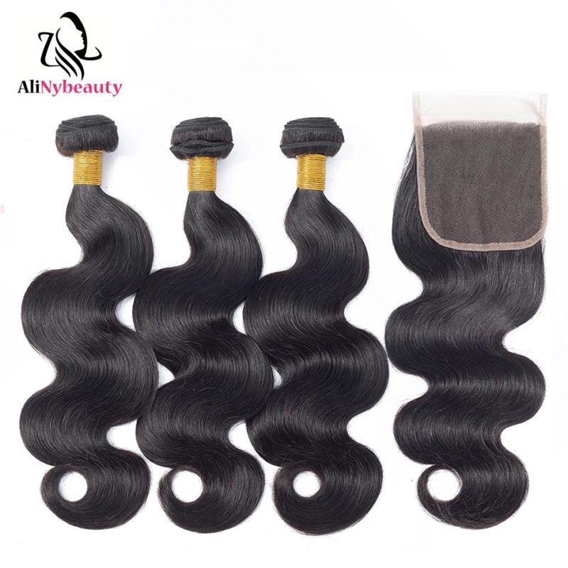 Alinybeauty Brazilian Virgin Hair Bundles 4*4 Body Wave Lace Closure