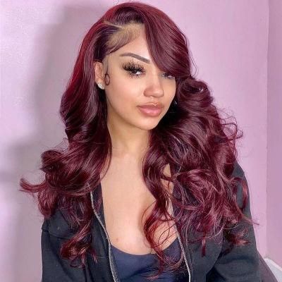 4*4 Closure Red Ombre Color 99#1b Brazilian Human Hair Extension with Double Drawn Wavy Human Hair Bundles for Black Women 30&quot;Size