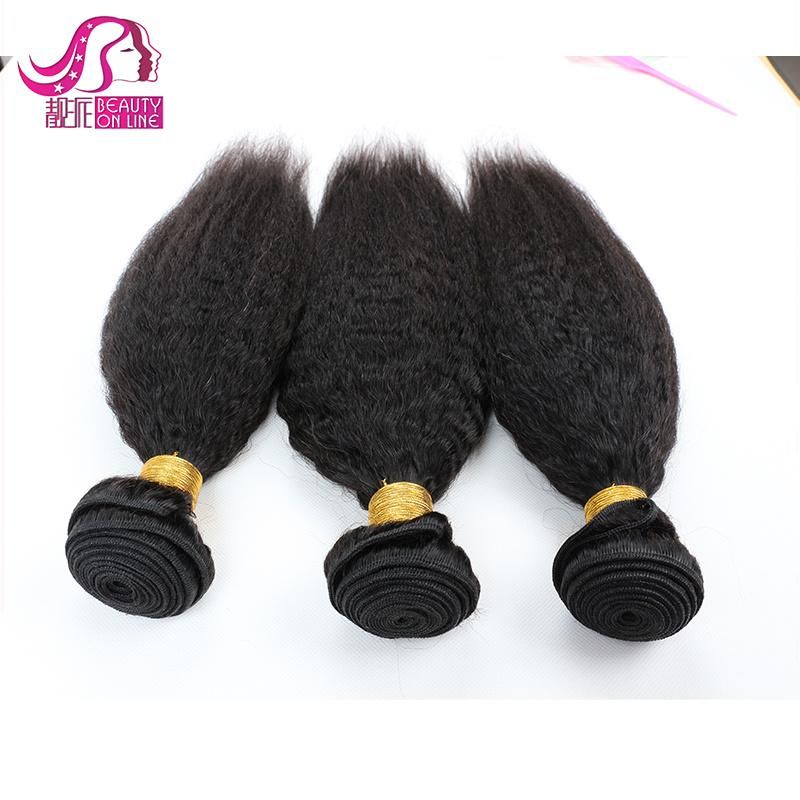 Kinky Straight 100% Remy Human Hair Weave Bundles with Lace Closure and Frontal