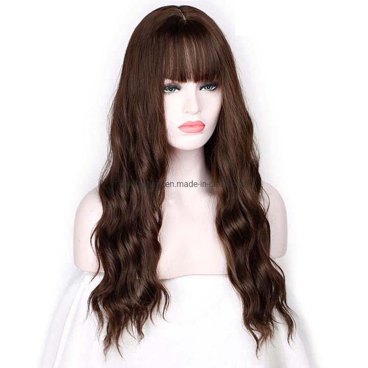 High Quality Wholesale Long Wavy Wigs with Bangs Heat Resistant Synthetic Kinky Curly Wigs for Black Women