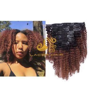AC33 Dark Auburn Brown 4b4c Afro Curly 8&quot;-26&quot; Remy Human Hair Clip in Hair Extension