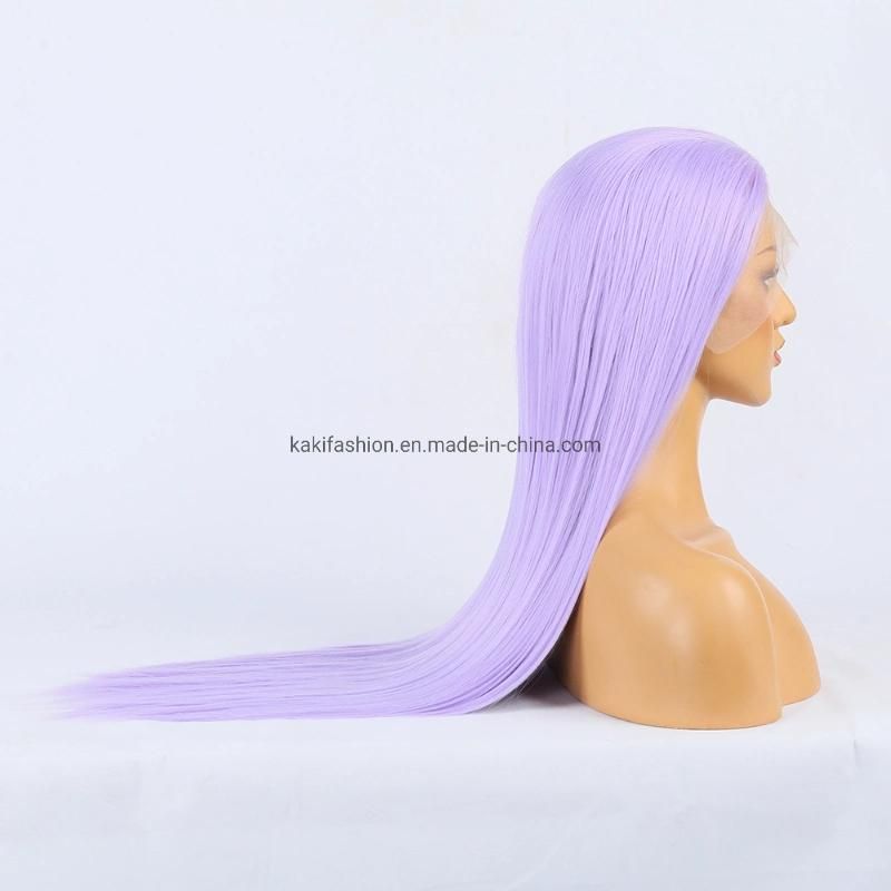 China Hair Factory Cheap Price Long Straight 24 Inch Light Purple Synthetic Fiber Wig