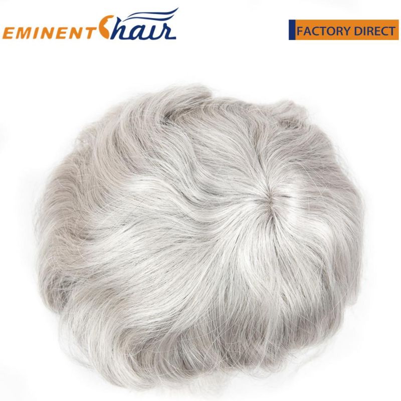 Wavy Grey Color Human Hair Super Fine Mono Hair Piece