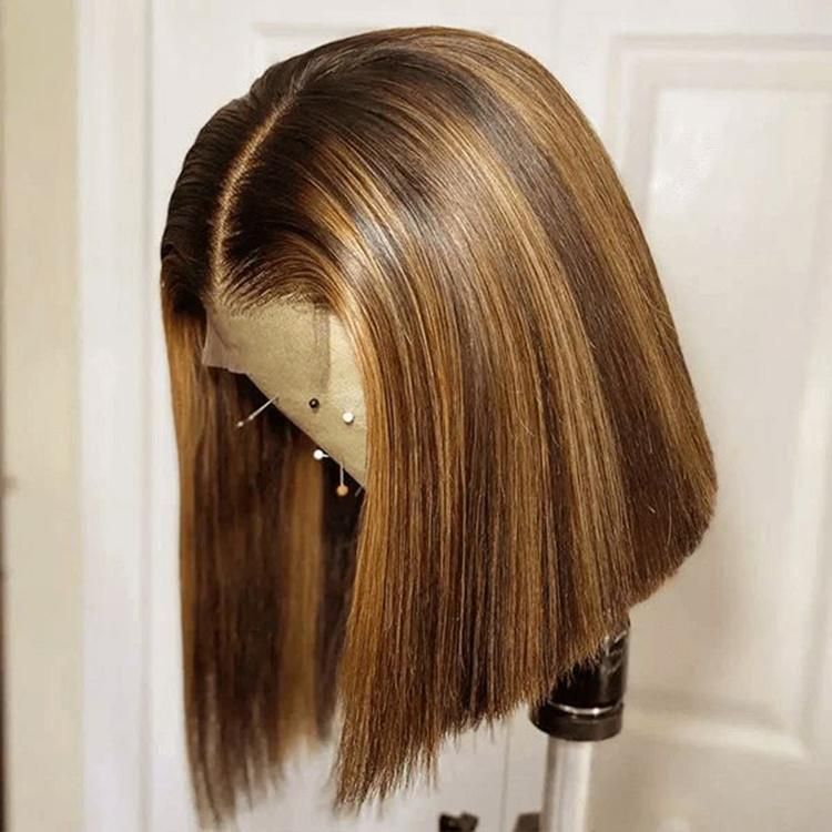 Lace Frontal Human Hair Wigs P4/30 Highlight Honey Brown Color Straight Bob Wigs