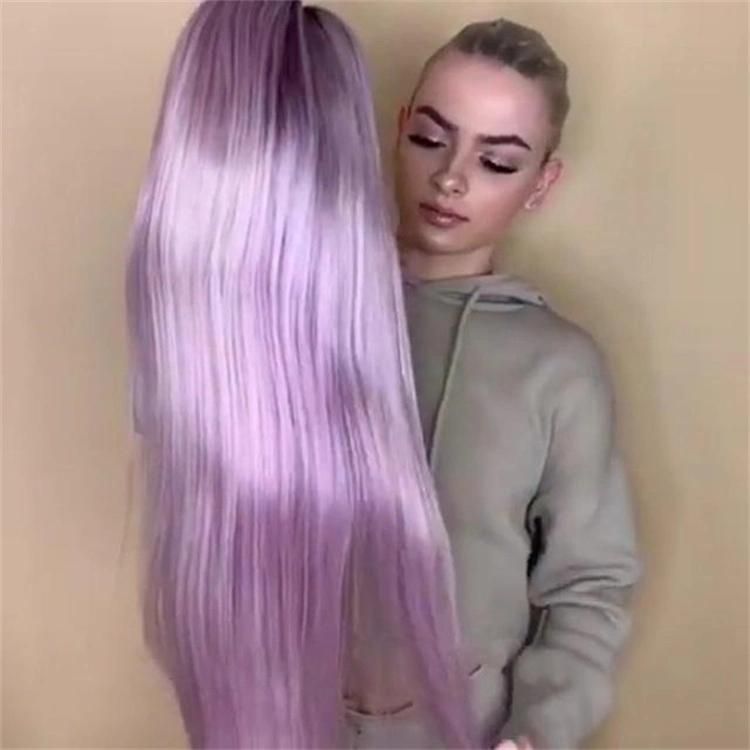 Free Parting Lovely Purple Naturalstraight Long Heat Resistant Quality Synthetic Lace Front Hair Wig for Women