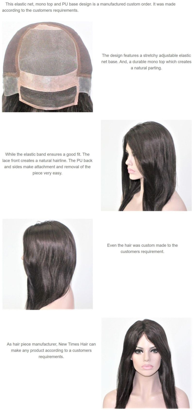 Custom Women′s Elastic Net, Mono Top and PU High Quality Wig