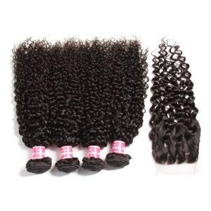 High Quality Kinky Curly Human Hair Weaves with Lace Closure