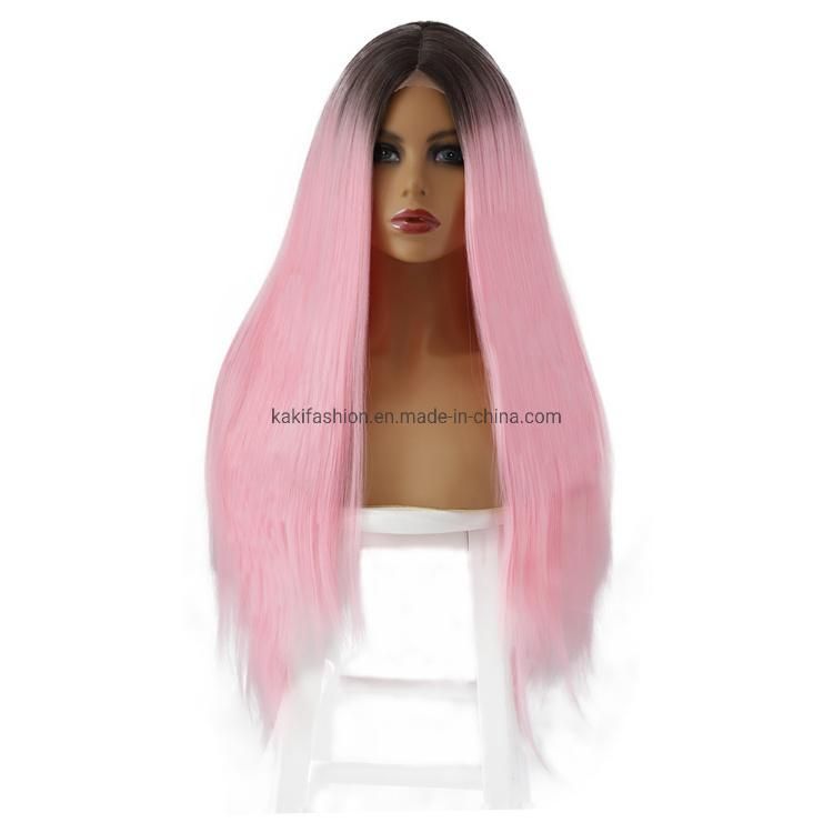 Party Cosplay Popular Wholesale Vendor Long Silky Straight Ombre Pink Wig Synthetic Hair Wigs