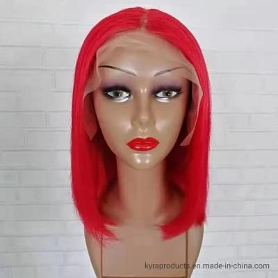 Custmozied Lace Frontal Wigs Red Clolor Bobo Straight Wavy Cosplay Human Hair Wig 8-24inch None Synthetic Remy Human Hair Wave