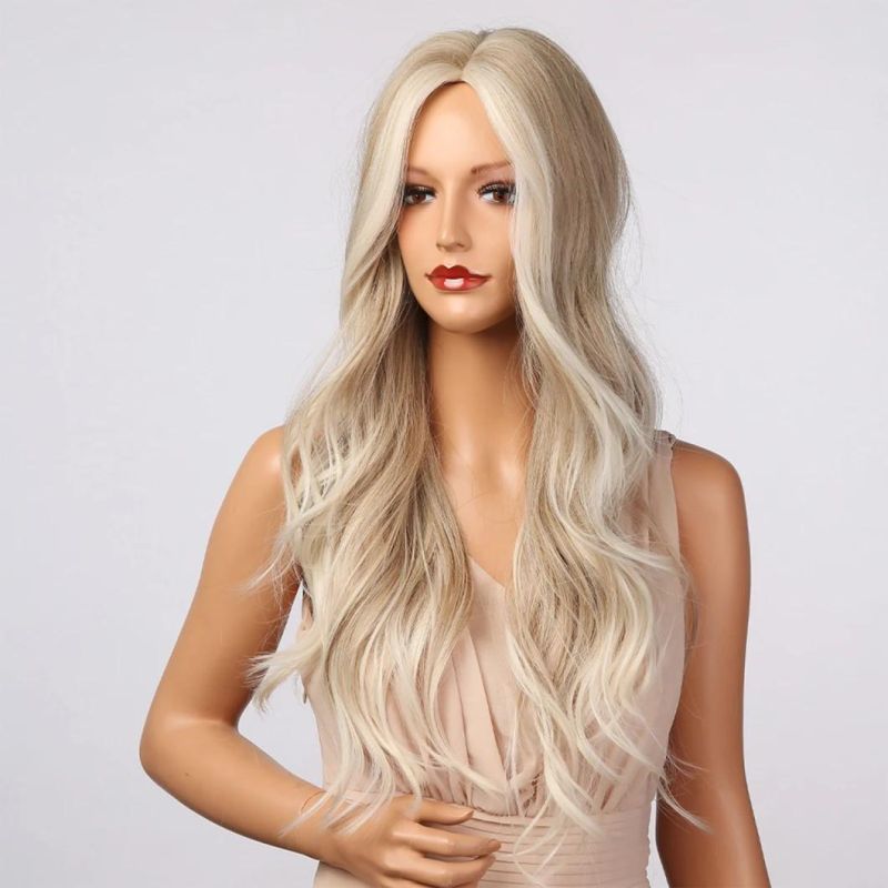 Light Brown Grey Ash Blonde White Highlight Wigs Long Body Wavy Middle Part Women′ S Wigs Cosplay Hair Brazilian Human Remy Hair Wig
