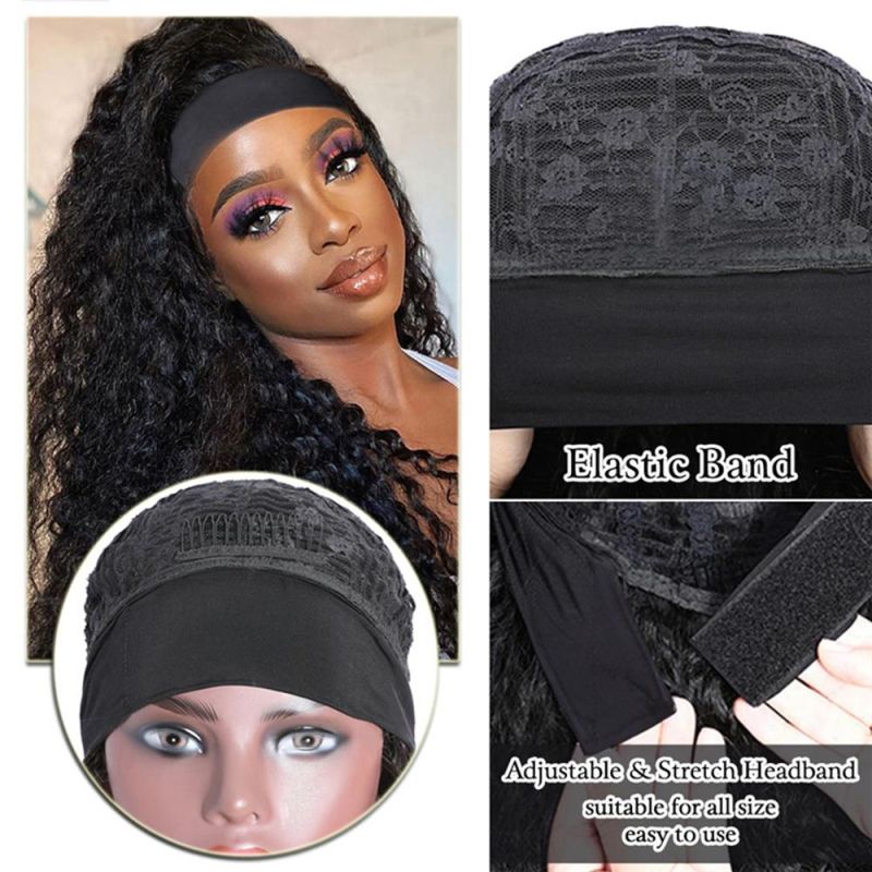 Kbeth Headband Human Hair Wig Deep Wave 100% Virgin Brazilian Hair Wigs, 180% Density Machine Made Wigs for Black Women Wholesale