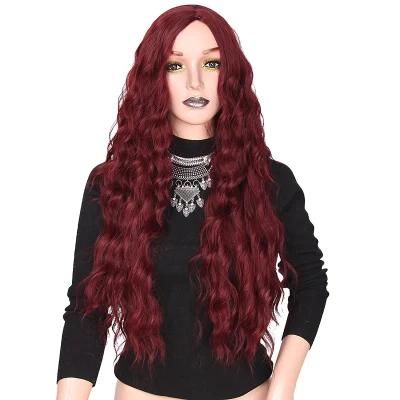 Deep Curly Ombre Red Color Long Hair Synthetic Wigs for Black Women Heat Resistant Fiber Wigs