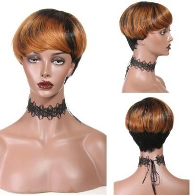 Human Hair Short Wigs with Bangs 1b/ 30 Color Straight Brazilian Wig
