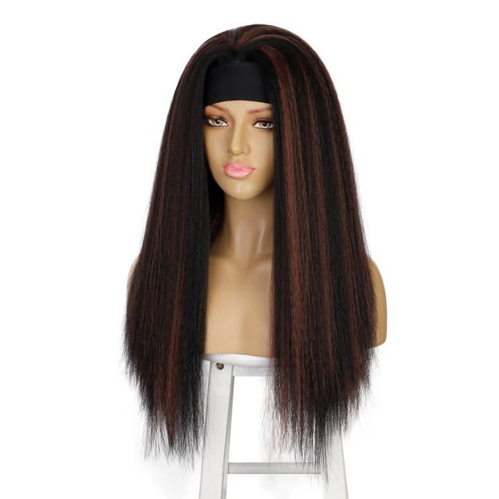 Ombre Brown Synthetic Yaki Silky Straight Headband Wigs Wholesale Human Hair Wig