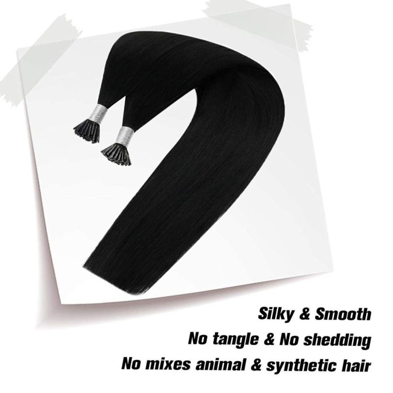 22" I Tip Extension 100% Remy Human Hair #1b Natural Black Salon Style Silky Straight Cold Fusion Hair Extensions 50g/Package 50 Strands