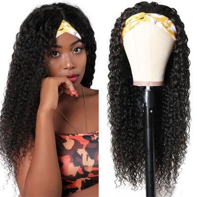 Wholesale Natural Brazilian Raw Virgin Cuticle Aligned Kinky Curly Human Hair Vendor None Lace Wig for Black Women Headband Wig