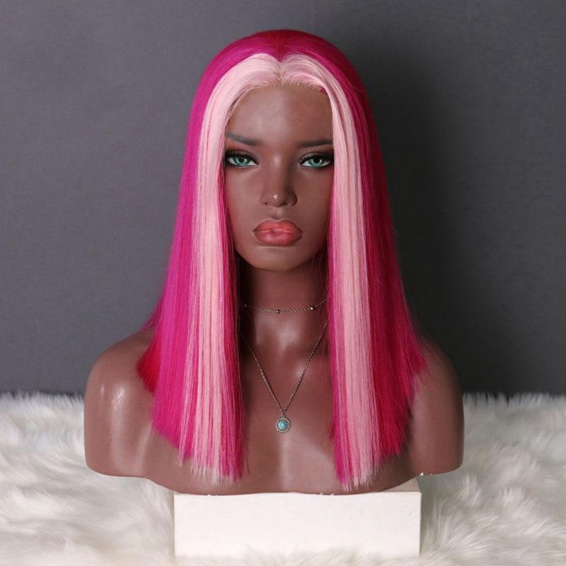 Straight Hair Brazilian Human Hair Front Lace Closure Hot Pink Short Wig Bob Wigs for Black Women